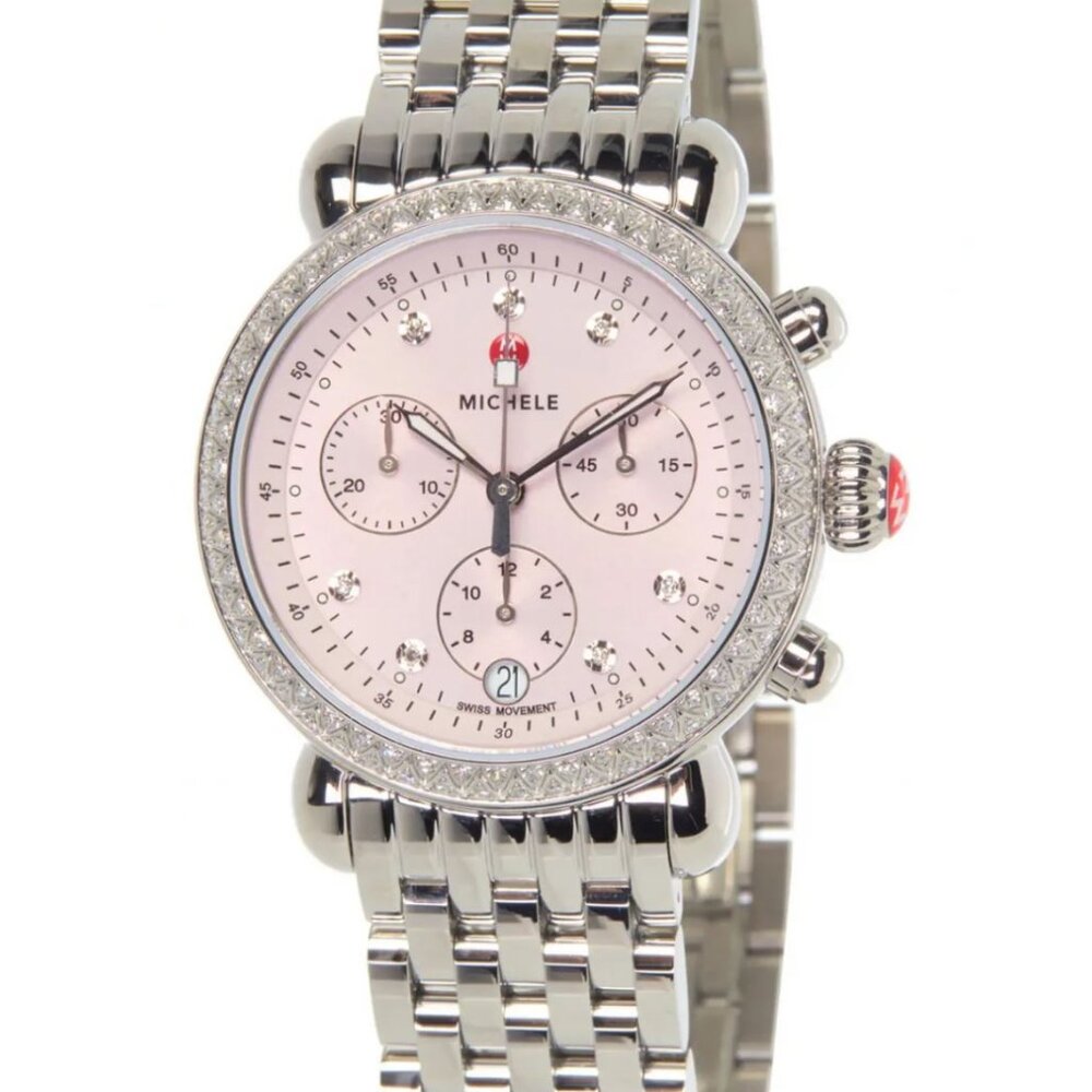 Michele MWW03C000521 Lilac Light Pink CSX 36 Silver Diamond Watch